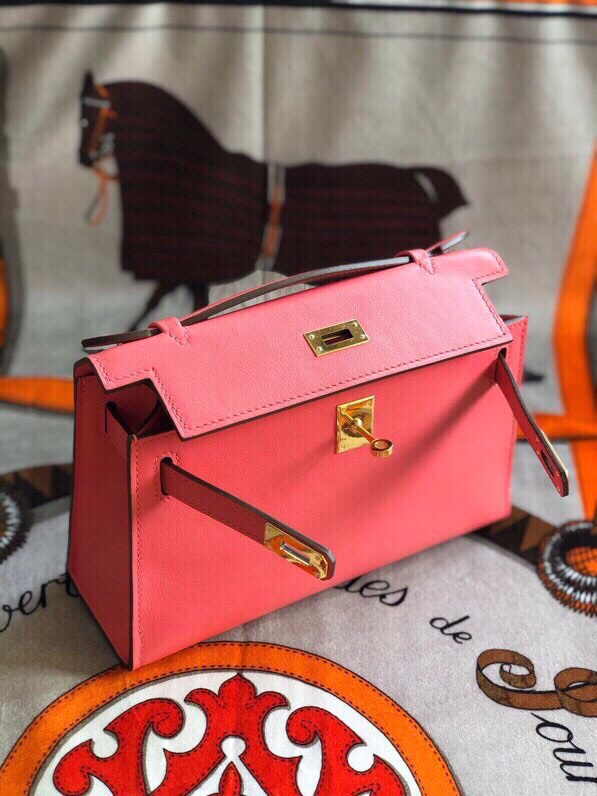 에르메스 미니 켈리백22 립스틱 핑크 금장 스위프트